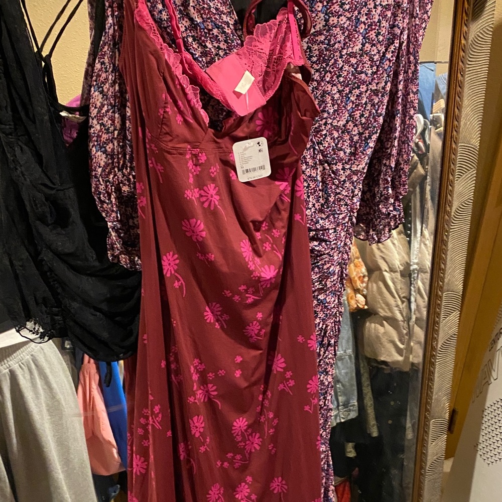 Floral Maxi Slip Dress - Pink on Wine